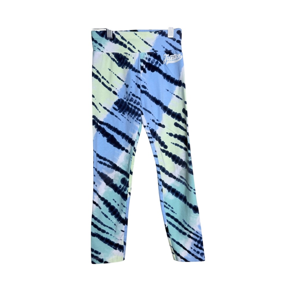 Justice Leggings Girls Size 7/8 Blue Green Tie Dye Athletic High Rise Y2K Dance